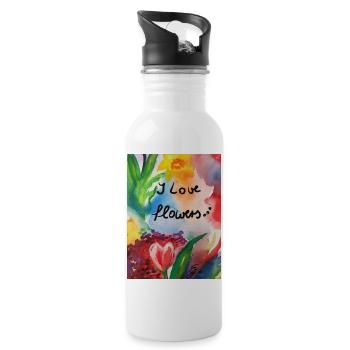 EG Fleurs I love flowers I Tulipes I Cadeau - Gourde avec paille intégrée - blanc - Droite
