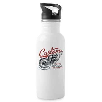 Motorrad Chopper Biker, Los Angeles Kalifornien - Trinkflasche mit integriertem Trinkhalm - Weiß - Rechts