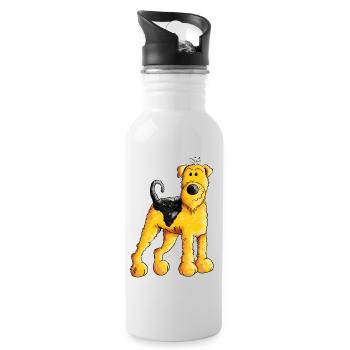 Happy Airedale Terrier - Comic - Hund - Dog - Fun - Trinkflasche mit integriertem Trinkhalm - Weiß - Rechts