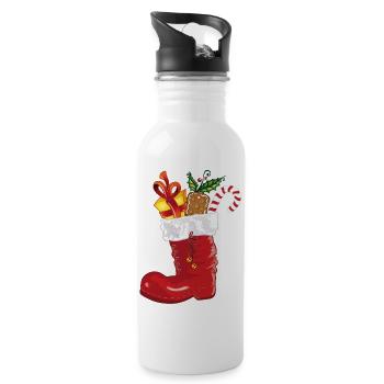 Santa Claus boot with sweets and gift. - Water bottle with straw - white - Right