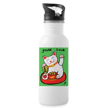 EG Katze I Tier I Winkekatze I Glücksbringer - Trinkflasche mit integriertem Trinkhalm - Weiß - Rechts