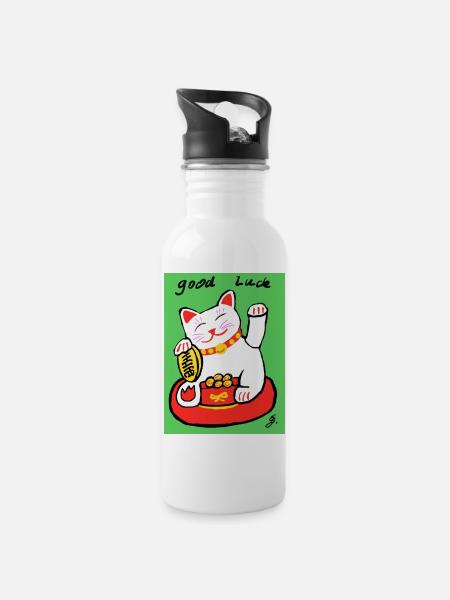 EG cat I tier I waving cat I porte-bonheur - Gourde avec paille intégrée - blanc