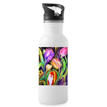 EG Blumen I Tulpen I Geburtstag I Zeichnung - Trinkflasche mit integriertem Trinkhalm - Weiß - Rechts