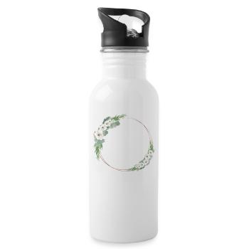 Customizable rose gold green white floral wreath - Water bottle with straw - white - Right