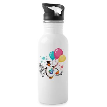 Pinguin mit Luftballons - Trinkflasche mit integriertem Trinkhalm - Weiß - Rechts