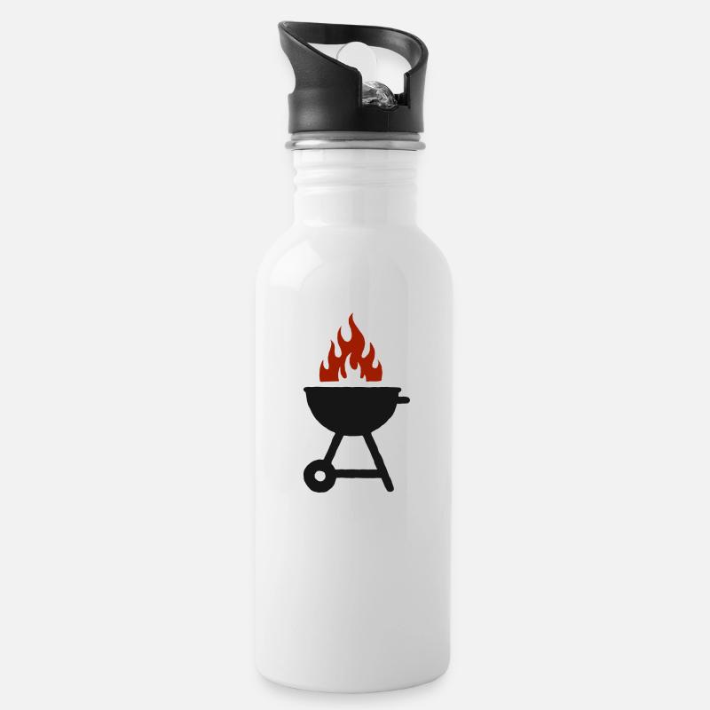 Grill Grillen - Trinkflasche mit integriertem Trinkhalm - Weiß