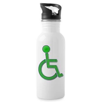 Green wheelchair symbol # - Water bottle with straw - white - Right