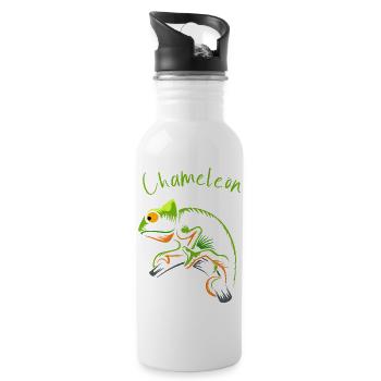 Vivid Chameleon Illustration für Naturfreunde - Trinkflasche mit integriertem Trinkhalm - Weiß - Rechts