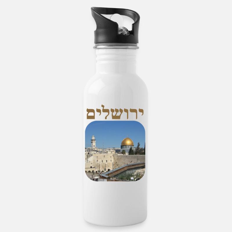 Jerusalem - Trinkflasche mit integriertem Trinkhalm - Weiß