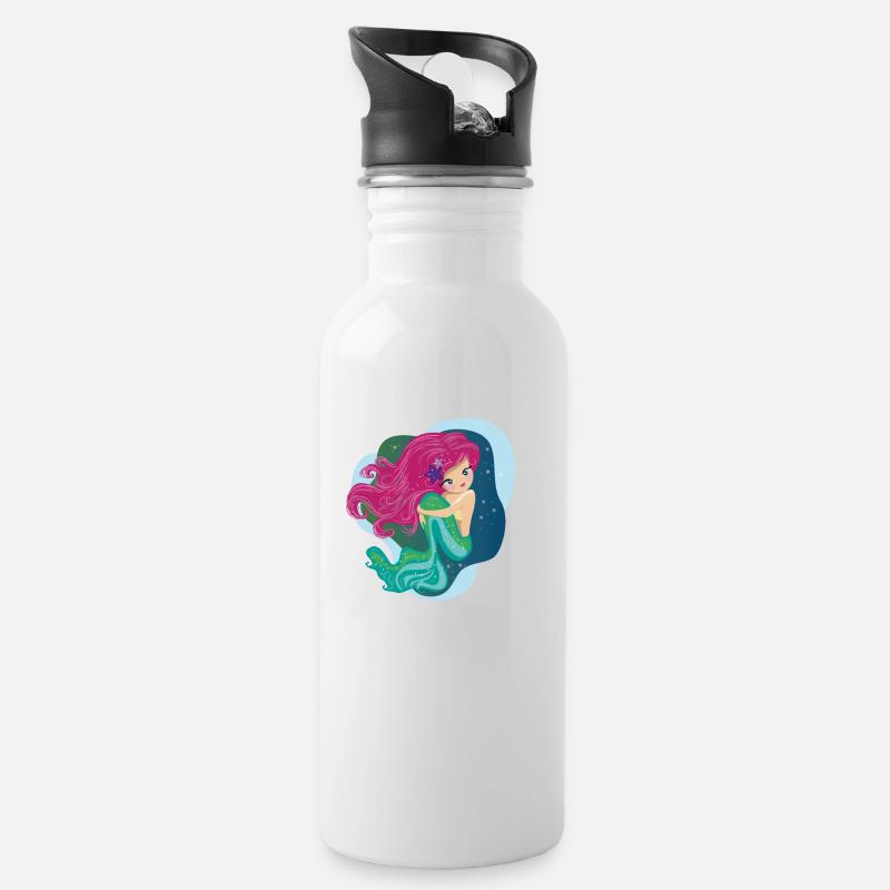 Mermaid - Trinkflasche mit integriertem Trinkhalm - Weiß