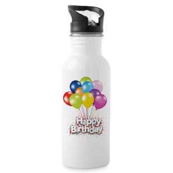 children birthday happy birthday gold colorful balloons - Water bottle with straw - white - Right
