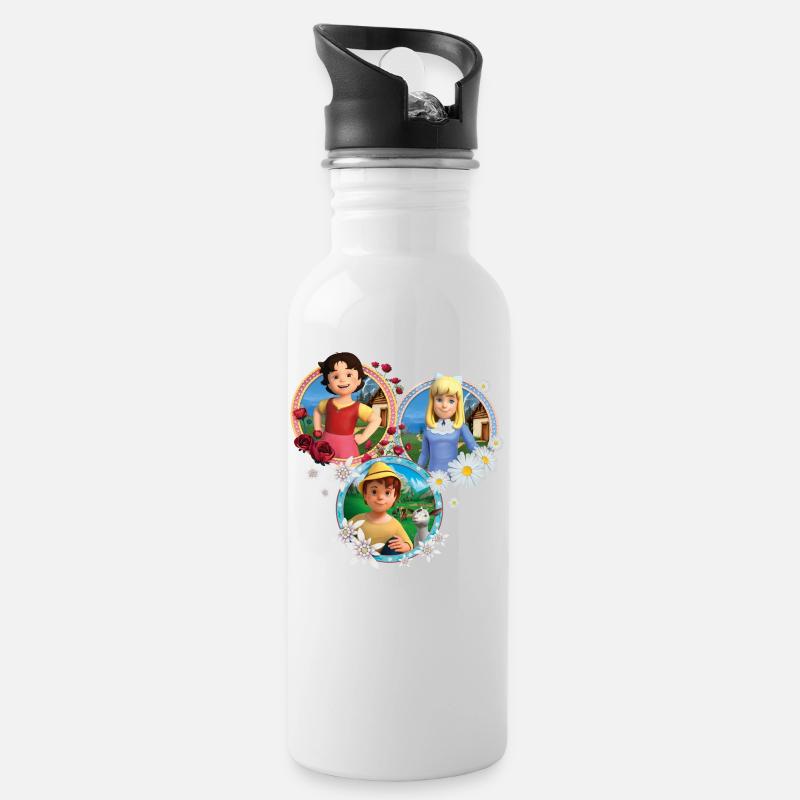 Heidi Freundschaft Kachel - Trinkflasche mit integriertem Trinkhalm - Weiß