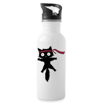Ninja Protector in Cat Form - Water bottle with straw - white - Right
