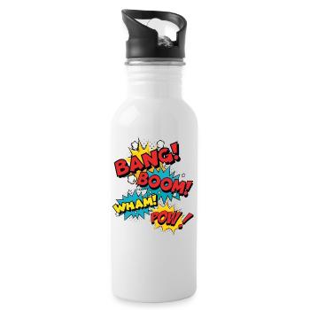 Bang Boom Pow Wham - Comic Sprechblasen - Trinkflasche mit integriertem Trinkhalm - Weiß - Rechts