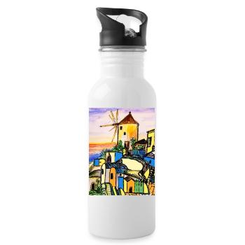 EC Holiday I Sea I Greece I Crete I Watercolor - Water bottle with straw - white - Right