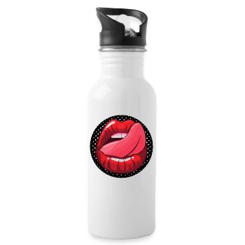 TONGUE ON LIPS IN THE MOUTH SEXY HUMOR - Water bottle with straw - white - Right