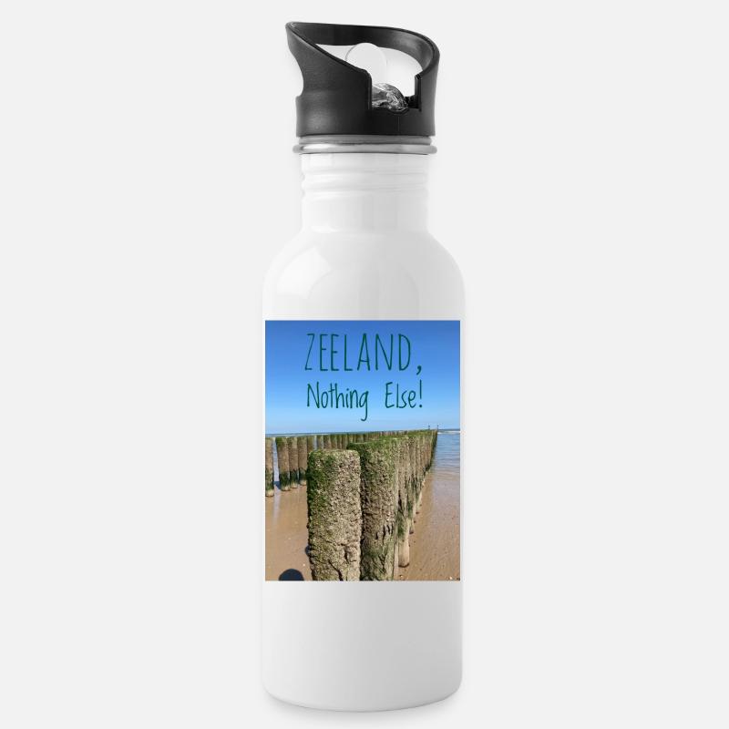 Zeeland Statements am Strand - Trinkflasche mit integriertem Trinkhalm - Weiß