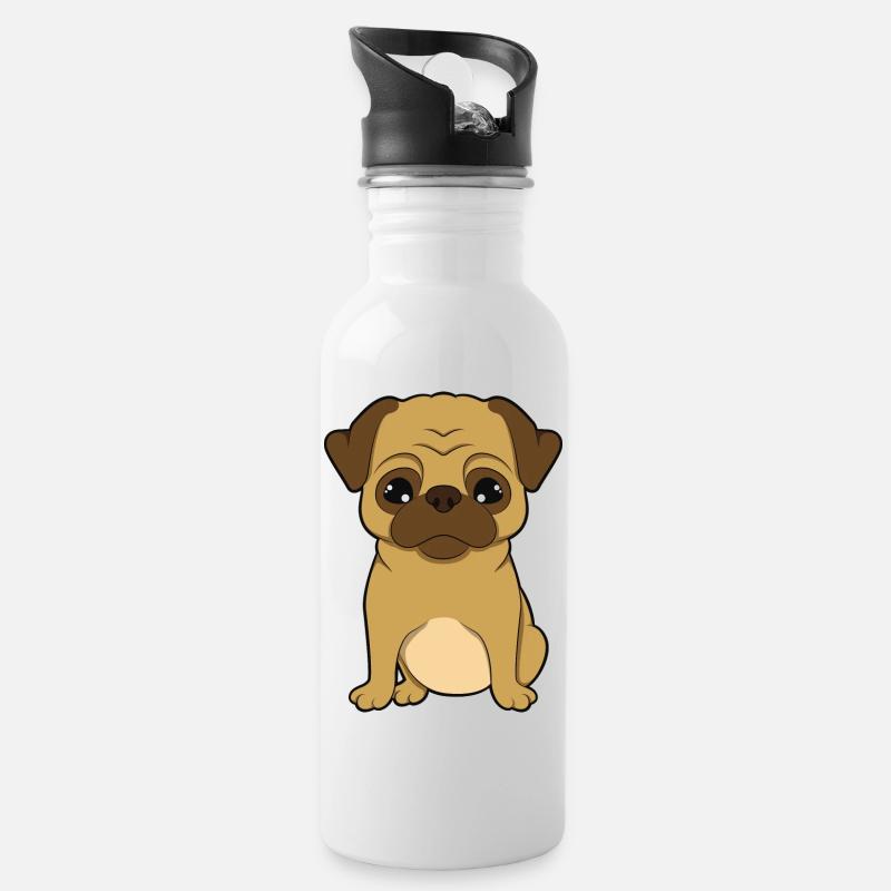 Mops - Trinkflasche mit integriertem Trinkhalm - Weiß