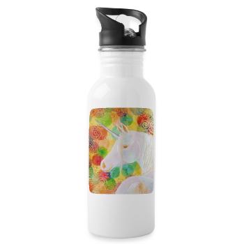 Regenbogen-Einhorn - Sonja Ariel von Staden - Trinkflasche mit integriertem Trinkhalm - Weiß - Rechts