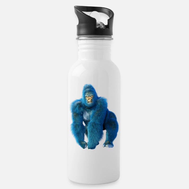 Gorilla Kraft - Trinkflasche mit integriertem Trinkhalm - Weiß