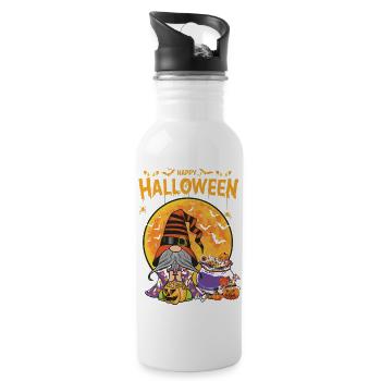 Gnome Witch Halloween Costume Pumpkin Autumn - Water bottle with straw - white - Right