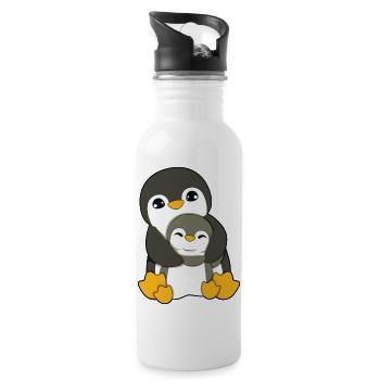 Penguin Hugging - Water bottle with straw - white - Right