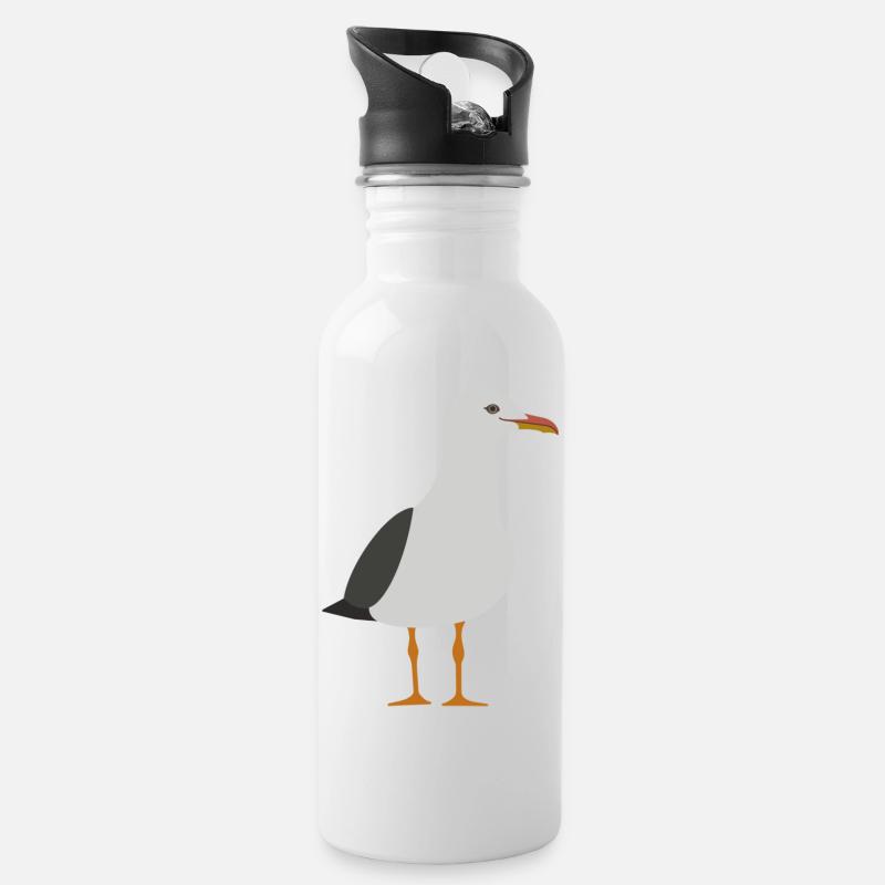 Möwe - Trinkflasche mit integriertem Trinkhalm - Weiß
