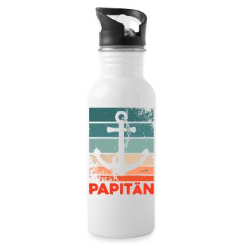 PAPITÄN - Vintage Anker - Ostseeliebe - Trinkflasche mit integriertem Trinkhalm - Weiß - Rechts