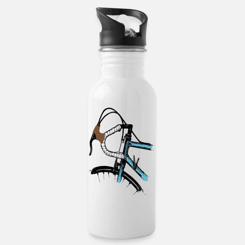 Rennrad Fahrrad Retro Design - Trinkflasche mit integriertem Trinkhalm - Weiß