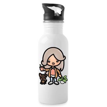 Cute toca girl - Aesthetic game character and dog - Water bottle with straw - white - Right