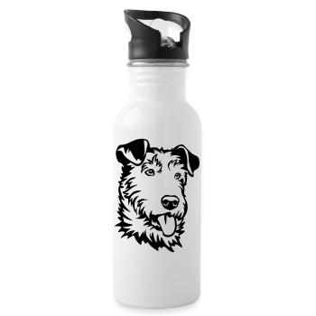 Irish Terrier Head - Water bottle with straw - white - Right