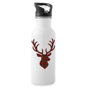 Rot-Tartan-Hirsch - Trinkflasche mit integriertem Trinkhalm - Weiß - Rechts