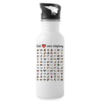 Gott liebt seine Schöpfung - Trinkflasche mit integriertem Trinkhalm - Weiß - Rechts