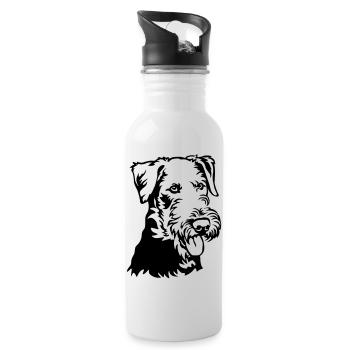 Airedale Terrier Head - Water bottle with straw - white - Right
