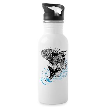 Springender Fisch (Version für helle Stoffe) - Trinkflasche mit integriertem Trinkhalm - Weiß - Rechts