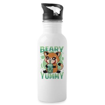 Beary Yummy - Niedlicher roter Panda - Milchtee - Trinkflasche mit integriertem Trinkhalm - Weiß - Rechts