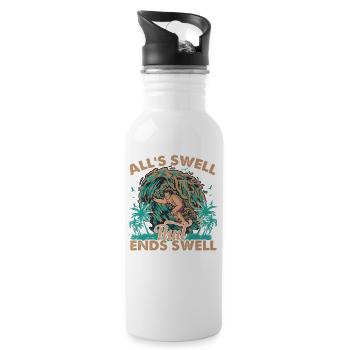 All's Swell That Ends Swell - Surfing - Surfer - Water bottle with straw - white - Right