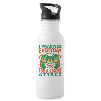 I Practice Everyday For A Zombie Attack - Gambler - Water bottle with straw - white - Right