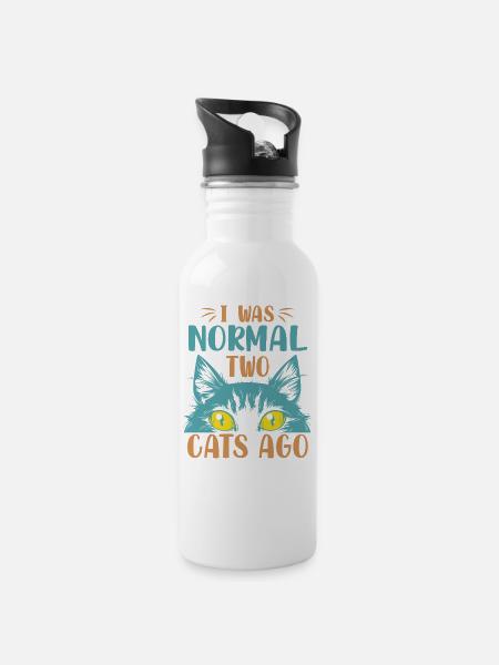 I Was Normal Two Cats Ago - Lustige sarkastische W - Trinkflasche mit integriertem Trinkhalm - Weiß