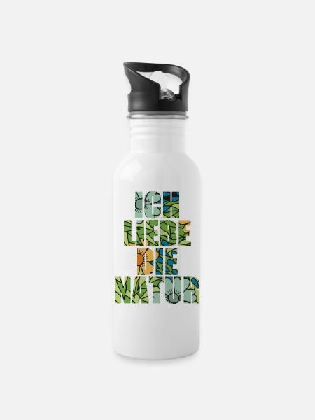 Ich liebe die Natur - Trinkflasche mit integriertem Trinkhalm - Weiß