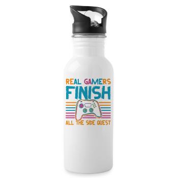 Real Gamers Finishes All The Side Quests - Video G - Water bottle with straw - white - Right