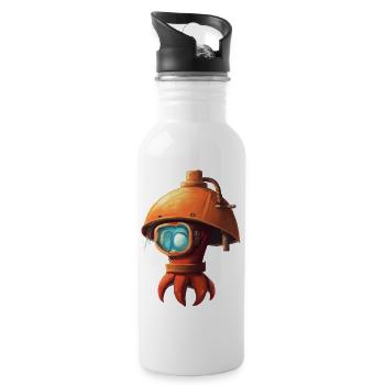 Rote kleine Krake Oktopus mit Helm Geschenkidee - Trinkflasche mit integriertem Trinkhalm - Weiß - Rechts