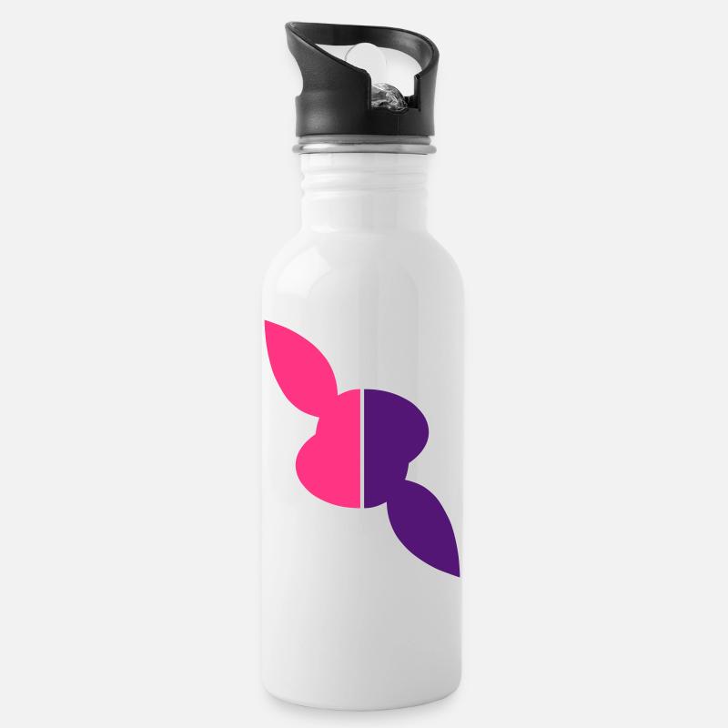 Two halves head rabbit, one half twisted - Water bottle with straw - white