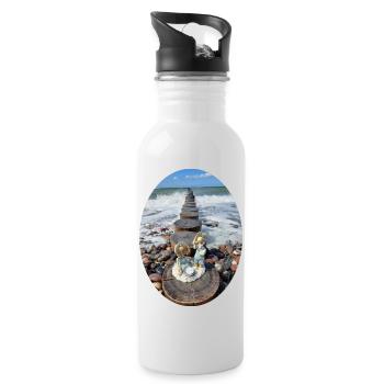Kinder am Strand - Trinkflasche mit integriertem Trinkhalm - Weiß - Rechts