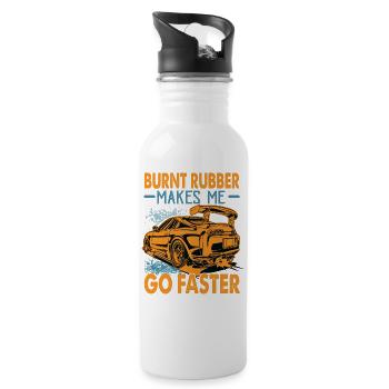 Burnt Rubber Makes Me Go Faster - Race - Racing - Water bottle with straw - white - Right