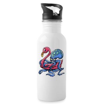 Octopus Wearing A Flamingo Hoop - Pool Party - Trinkflasche mit integriertem Trinkhalm - Weiß - Rechts