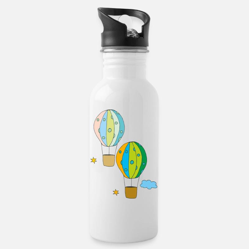heissluftballon 2fach - Trinkflasche mit integriertem Trinkhalm - Weiß