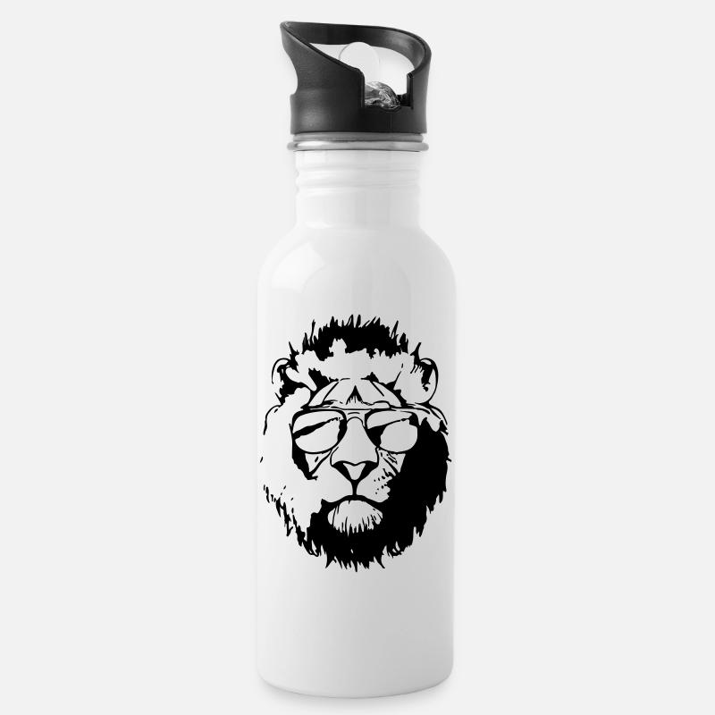 Löwe mit Sonnenbrille Geschenkidee Löwe - Trinkflasche mit integriertem Trinkhalm - Weiß