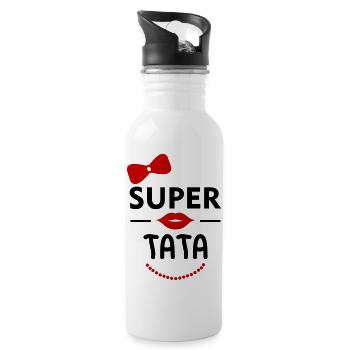 Super Tata, super tante, famille, humour, fun - Gourde avec paille intégrée - blanc - Droite