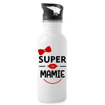 Super Mamie, super grand-mère,famille, humour, fun - Gourde avec paille intégrée - blanc - Droite